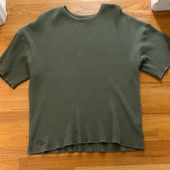 Olive Green Waffle Knit Short Sleeve ShirtCasual Textured Tee
